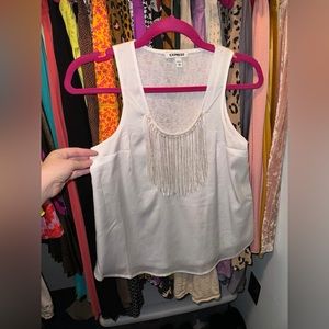 Express White Fringe Tank Size XXS - Best for XS-S Runs Large